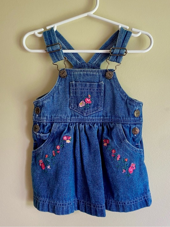 Eaton Other - Vintage Eaton Baby Denim Floral Embroidered Overalls Dress 12M